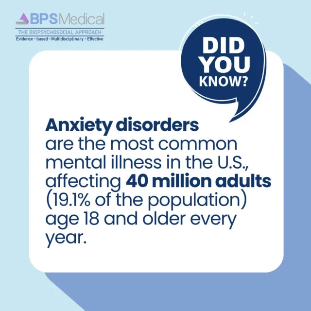𝗔𝗻𝘅𝗶𝗲𝘁𝘆 𝗱𝗶𝘀𝗼𝗿𝗱𝗲𝗿𝘀 affect 40 million adults in the U.S. every year, making them the most common mental health issue. Remember, seeking help is a sign of strength, not weakness. At BPS Medical, we're here to support your journey to wellness. 

Source: https://adaa.org/understanding-anxiety/facts-statistics

#BPSMedical #fortlauderdale #fortlauderdaleflorida #anxiety #anxietydisorders #anxietyrelief #anxietyhelp #anxietytreatment #anxietyreliever #anxietyrecovery #stressfree #stressrelief #stressreliever #EmbraceCalm #anxietymanagement #mentalhealth #mentalhealthmatters #cognitivehealth #biopsychosocial #holistic #neurofeedback #mindbodywellness #YouAreNotAlone #psychiatrist
